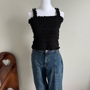 Old Navy Black Smocked Tank Top